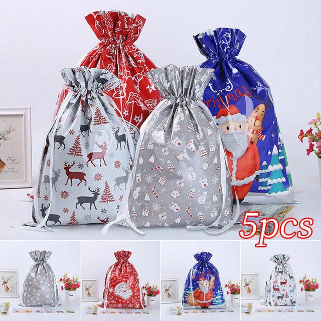 5 grandi sacchi di Natale riutilizzabili del coulisse Wrap Presente Gift Bags