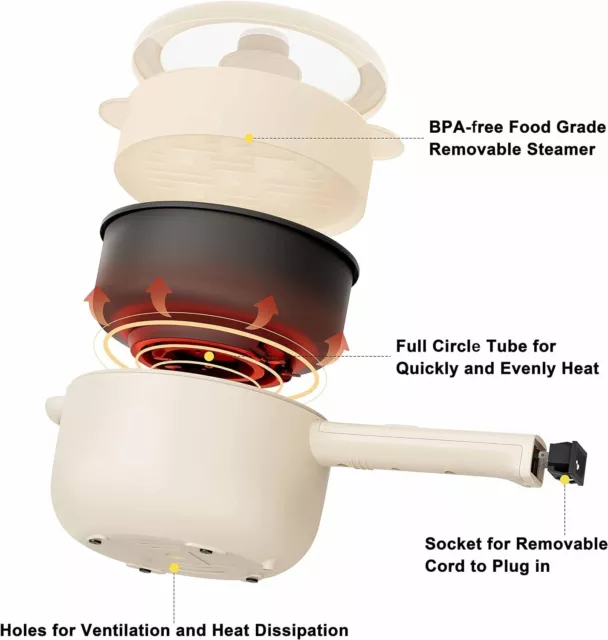 Olla Caliente Eléctrica, Olla Rápida Para Fideos, Mini Olla De Acero Inoxidable. 3