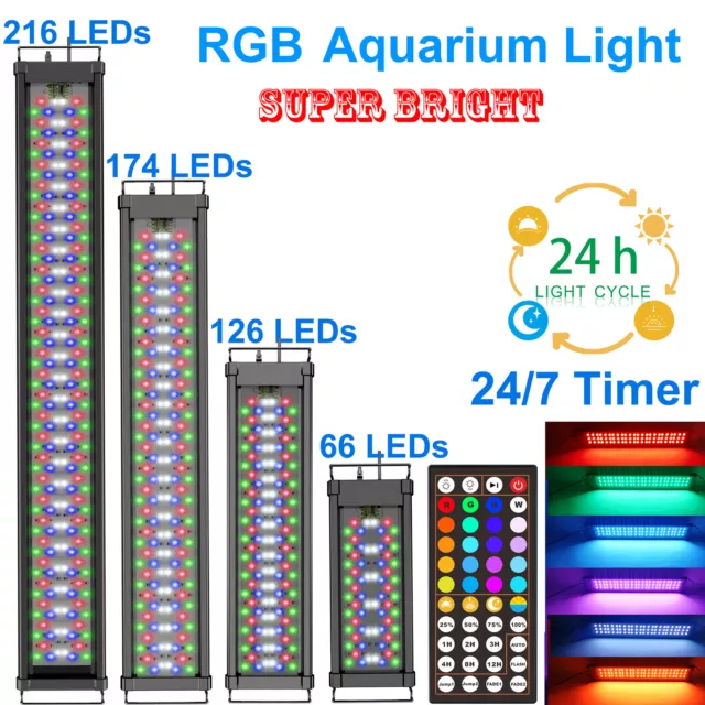 12 24 36 48Inch Aquarium Light Fish Tank RGB 24/7 Timer AUTO ON/OFF 44KeyControl
