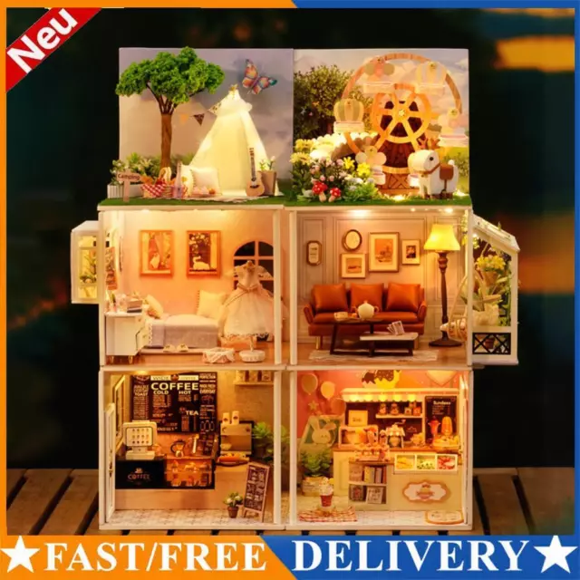 DIY Wooden Building Model Toy Battery Powered Room Model Toys for Birthday Gifts