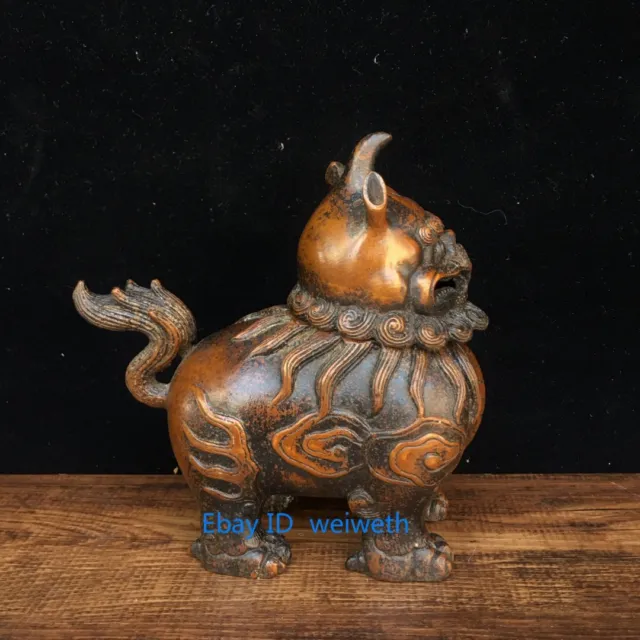 Collectible Old Chinese Antique Bronze Handmade Lion Unicorn Incense Burner