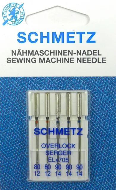 5 Schmetz Overlock Serger Nähmaschinen Nadeln ELx705 Flachkolben Nm 80+90    