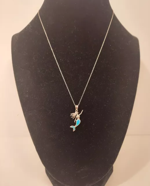 Sterling Silver 925 Blue Mermaid Pendant Necklace