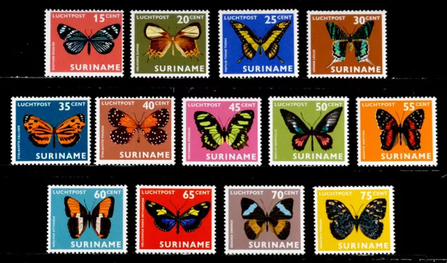 Surinam, Netherlands: 1972 Stamps Mnh Airmail Butterfly Set Scott #C42-54 Sound