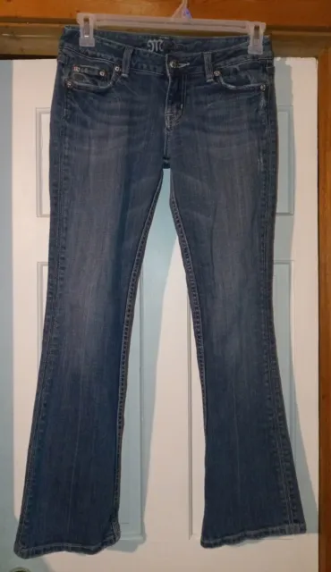 Miss Me Women's Jeans Size 28 Easy Boot Cut Blue Denim Embellished Flap Pockets
