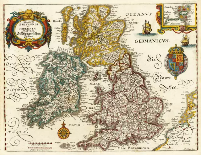 1636 Map British Isles England Scotland Wales Isle of Man Ireland Wall Poster