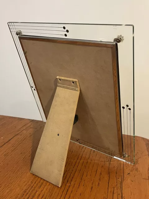 Vtg Antique Art Deco Clear Fancy Glass Picture Photo Frame w/ Back Stand 2