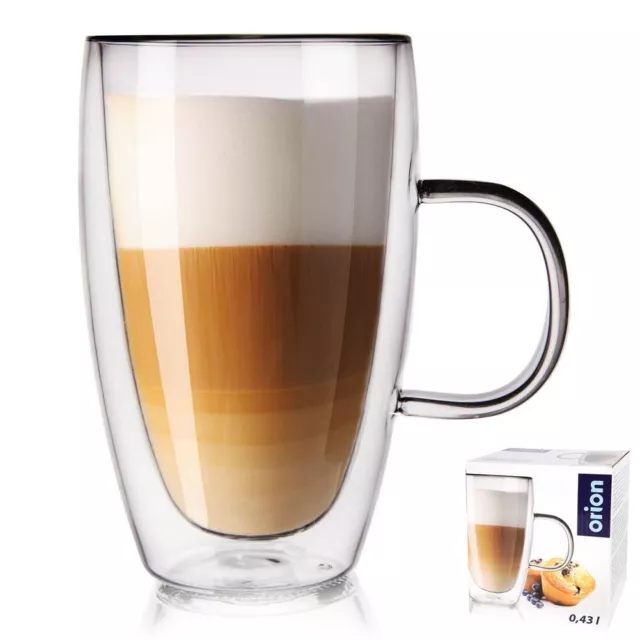 ORION Teeglas Kaffeeglas Doppelwandig Gläser Thermoglas für Kaffee Tee 430 ml