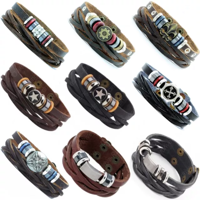 Herren Männer Armband Kunstleder Herrenarmband Wickelarmband Surferarmband