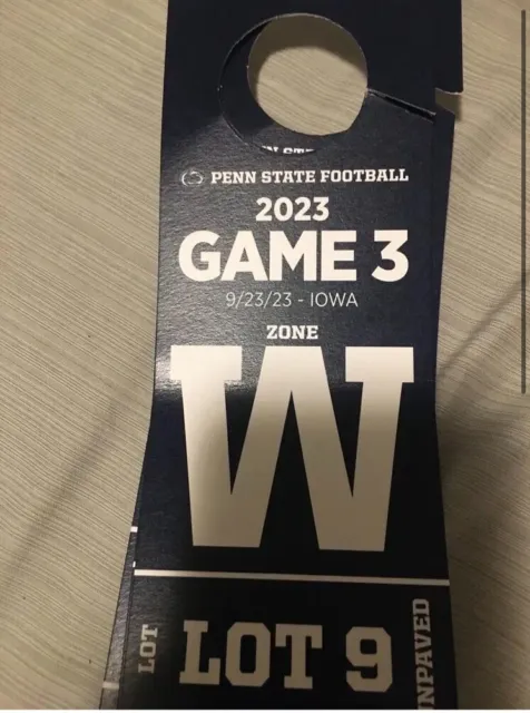 PSU Penn State  vs. Iowa Football Game Parking Pass Lot 9  - 9/23/23 "White Out"