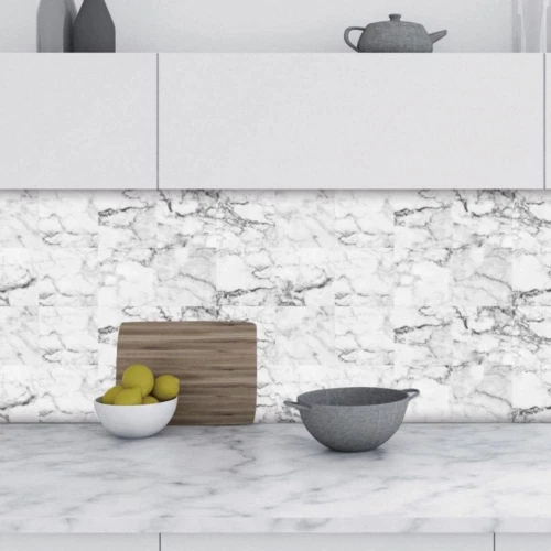 Pegatinas de azulejos HORIWE adhesivo de mármol 15x15 cm (6""x6"), patrón blanco