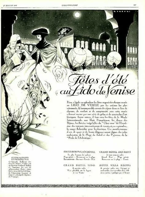 Publicité Advertising 1120 1927 Fêtes d'Eté au Lido de Venise