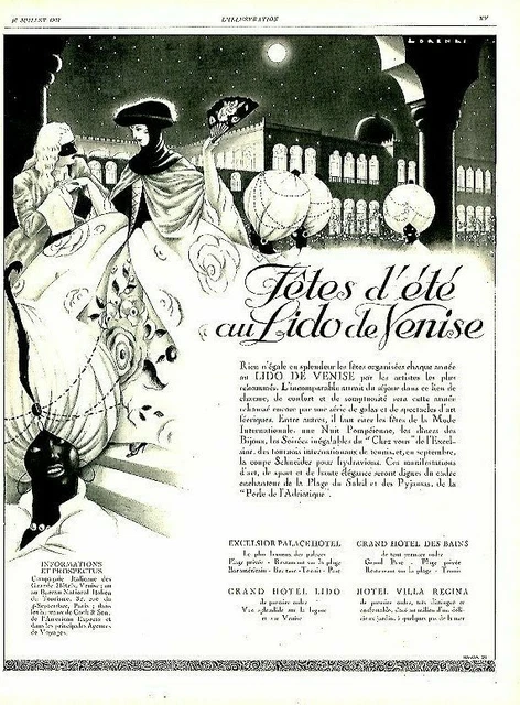 Publicité Advertising 1120 1927 Fêtes d'Eté au Lido de Venise
