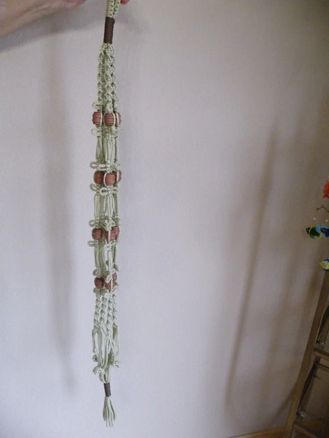 Vintage MACRAME Plant HANGER with WOOD Beads 45" MID CENTURY MODERN Free Ship