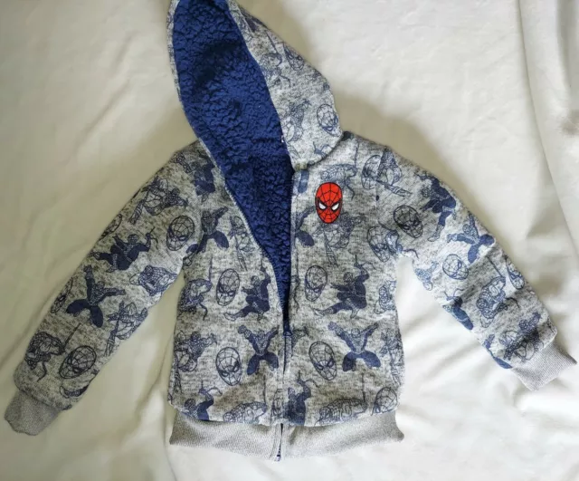 Marvel Avengers Toddler Boy Navy Blue Spiderman Sherpa Hooded Jacket - 5