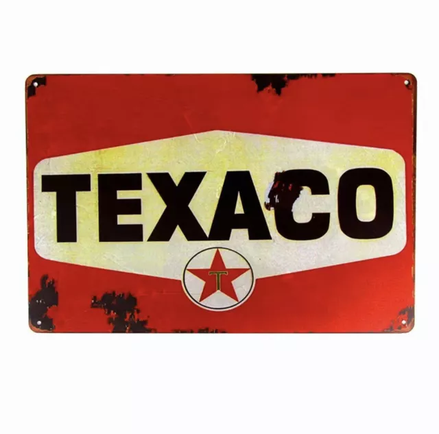 Texaco Metal Sign, Gas & Oil, Weathered Vintage Look, 12 x 8. man cave, garage