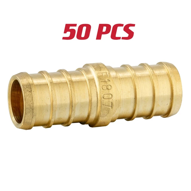 50 PCS EFIELD Barb Crimp Pex 3/4" x 3/4" Coupling Brass Fittings, Lead Free