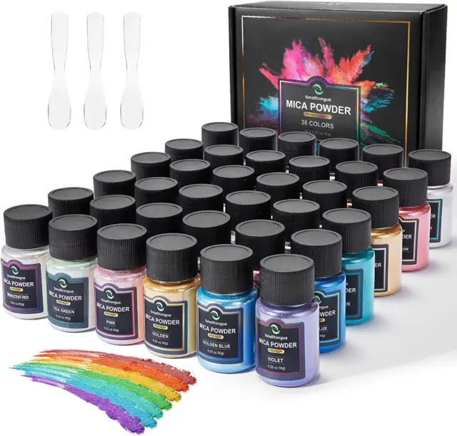 Botellas de resina epoxi en polvo de mica 36 colores 0,35 oz 10 G pigmento brillante fabricación de jabón