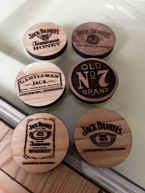 6 Wooden Jack Daniels Shot Glass Coasters, Made From Used Jack Daniels Barrels.