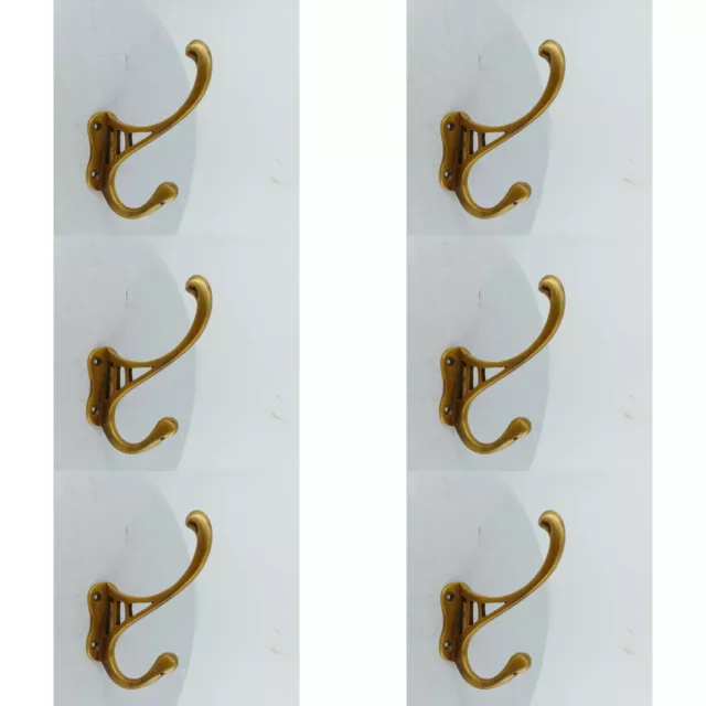 6 COAT HOOKS door solid 100% brass furniture 486 WATSON age old style 4 " DECOB