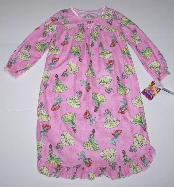 DISNEY PRINCESS FLANNEL Granny Nightgown Pajamas Ariel Belle Tiana Pink ...