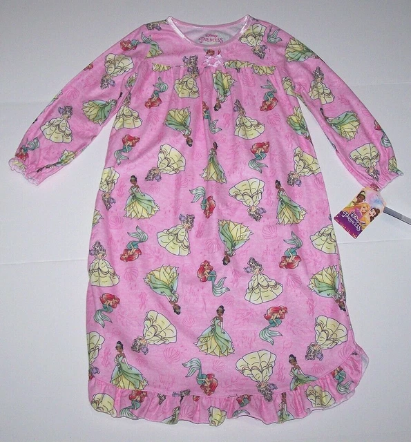 DISNEY PRINCESS FLANNEL Granny Nightgown Pajamas Ariel Belle Tiana Pink