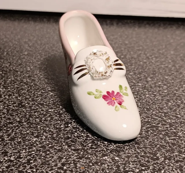 Irish Dresden Pink Lady Shoe Ireland Trinket Dish Heel Figurine Vintage