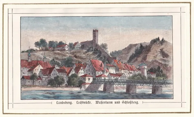 Landsberg am Lech Oberbayern Bayern Holzstich woodcut 1880