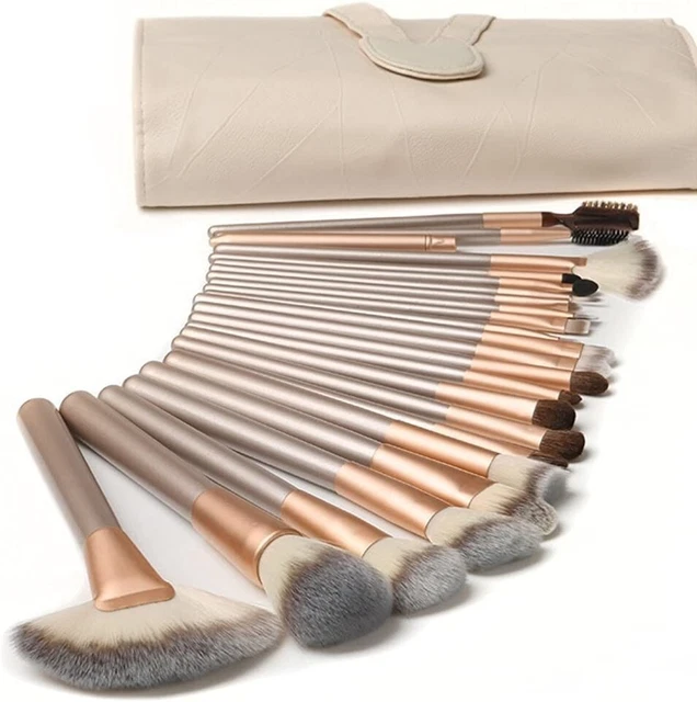 Set di Pennelli per Trucco in Legno Con Custodia da Viaggio (18 pezzi)