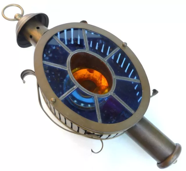 Jolie LAMPE Applique Ancienne en Laiton et Verre Vitraux Vitrail