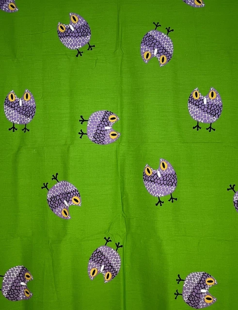 "Tela de tapicería de búho vintage 70 lona de algodón verde púrpura 1 yarda x 45"