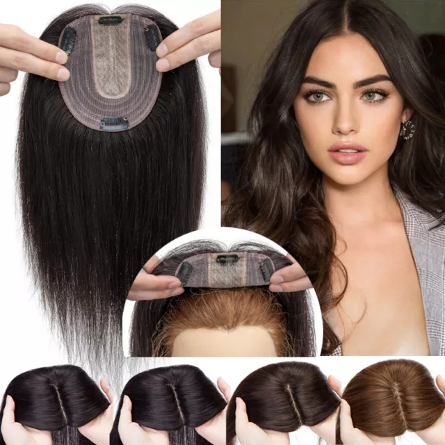 Silk Top Toupee AAA+Real Remy Human Hair Topper Women Mono/Silk Base Clip  In Wig