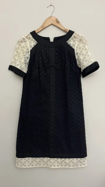 Anthropologie Size XSmall Petite Girls From Savoy Black White Eyelet Shift Dress