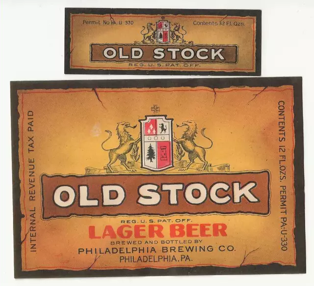 Philadelphia Brewing Old Stock Beer label with neck IRTP U# PA