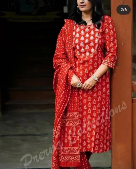 Women's Bollywood Cotton Kurti Salwar Kameez Set Indian Designer Kurta Suit