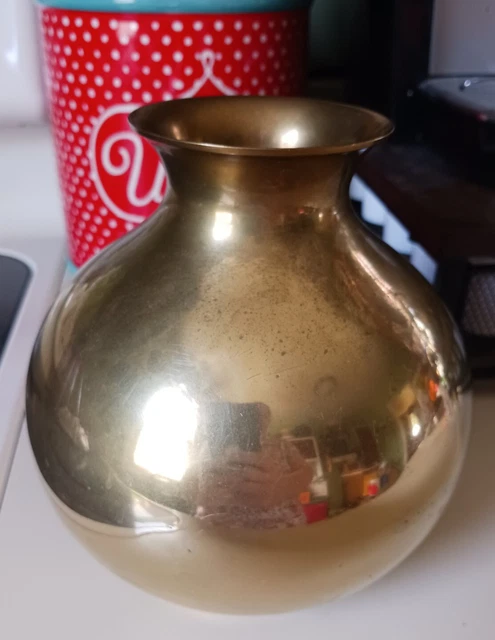 Vintage India Solid Brass Small Round Vase