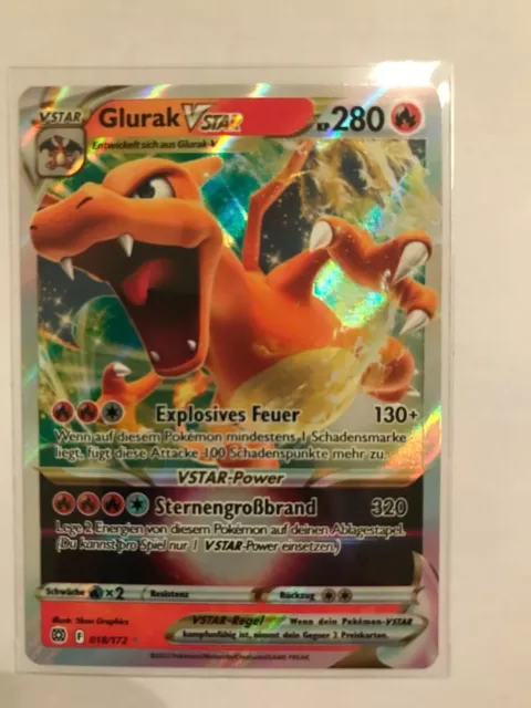 Pokemon Karte deutsch Glurak VStar  018/172 Sammlung Strahlende Sterne