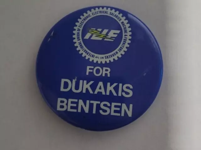 1988 Michael Dukakis Lloyd Bentsen Presidential Campaign Button Democrats 1 5/8"