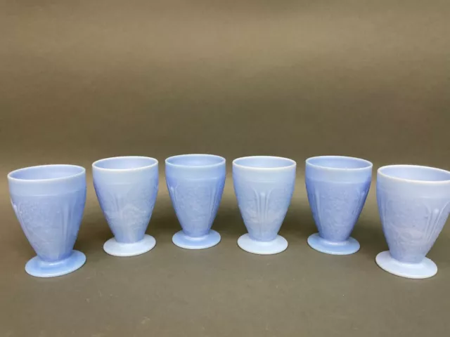 Set 6 Vintage Jeannette Depression Glass Delphite Blue Cherry Blossom TUMBLERS