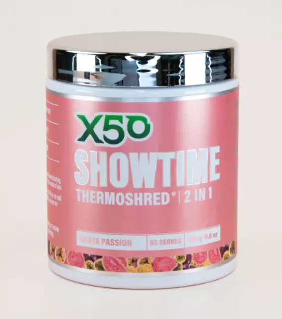 X50 Showtime 2In1 60Srv Thermoshred Pre Workout Fat Burner Green Tea Oxy Shred