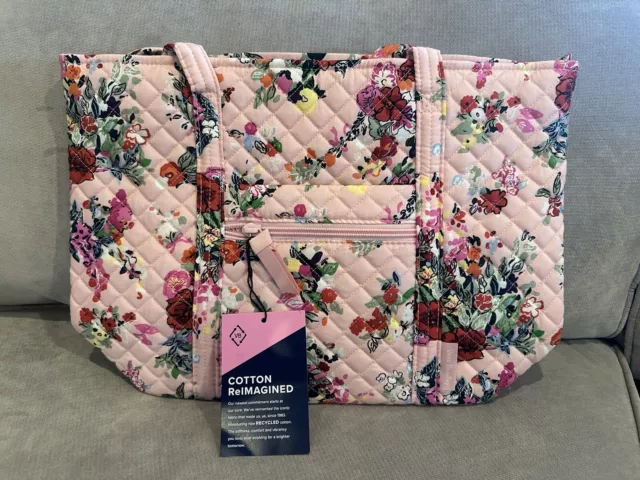 Vera Bradley Hope Blooms Pink Small Vera Tote Bag  Breast Cancer Awareness