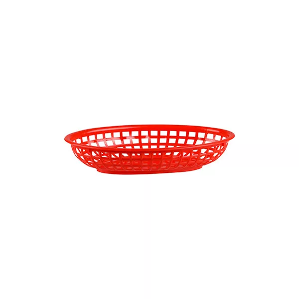 Red Plastic Bread Basket Small Oval Burgers Fries Combo Cafe American Diner