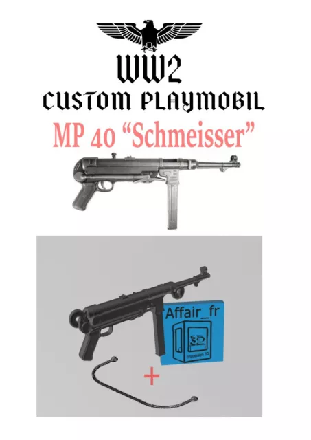 Custom compatible Playmobil WW2 en 3D - 1 fusils Allemand MP40 + sangle