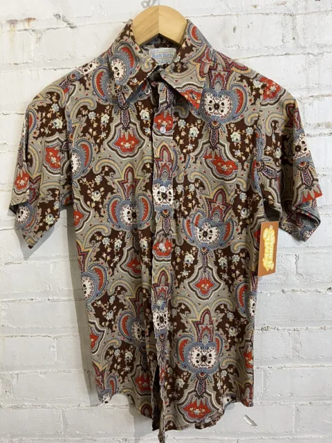 vintage 70s rob roy paisley button up shirt boys size 16 retro funky western vtg