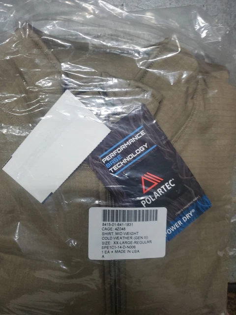 USGI GEN III Level 2 ECWCS Polartec Cold Weather Waffle Shirt 2XL Made USA NEW