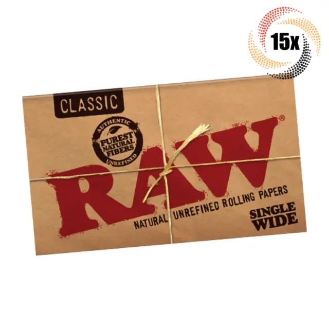 15x Packs Raw Classic Rolling Papers | Single Wide | 2 Free Rolling Tubes!