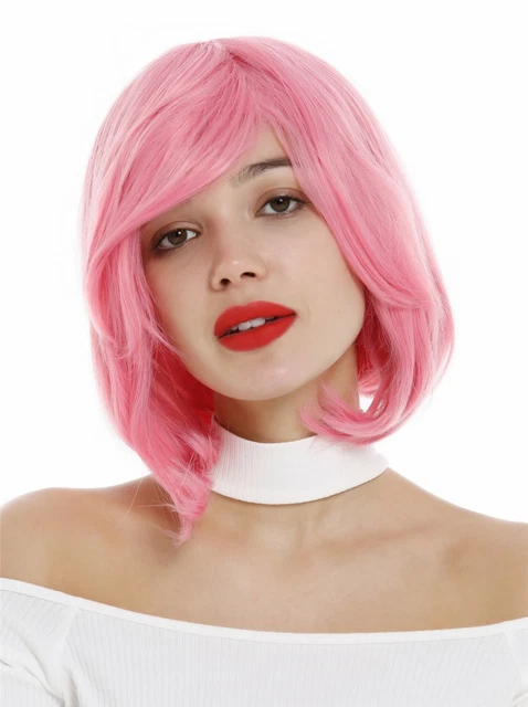 Perruque Synthétique Longue Rose Ondulée Avec Frange - Cosplay Femme - Neuf