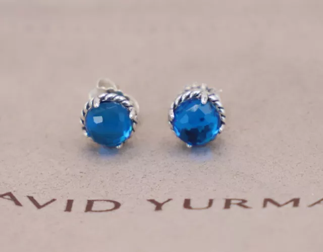 David Yurman Sterling Silver 8mm Petite Chatelaine Stud Earrings Blue Topaz 925 2