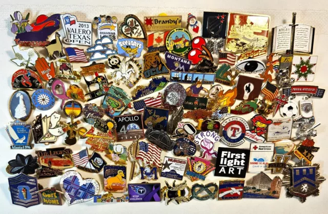 (A) Lot of 99 Assorted Lapel Pins Vintage to Now 1lb 7oz