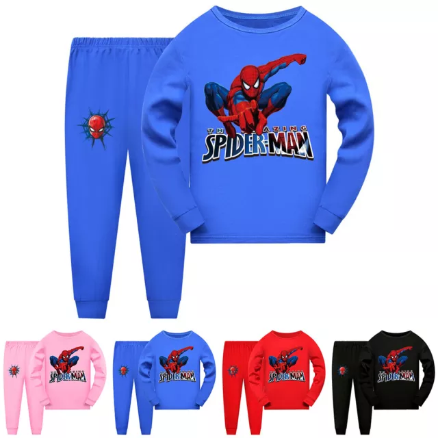 Unisex Kids Boys Spiderman Pyjamas Long Sleeve Loungewear Nightwear Outfits PJs